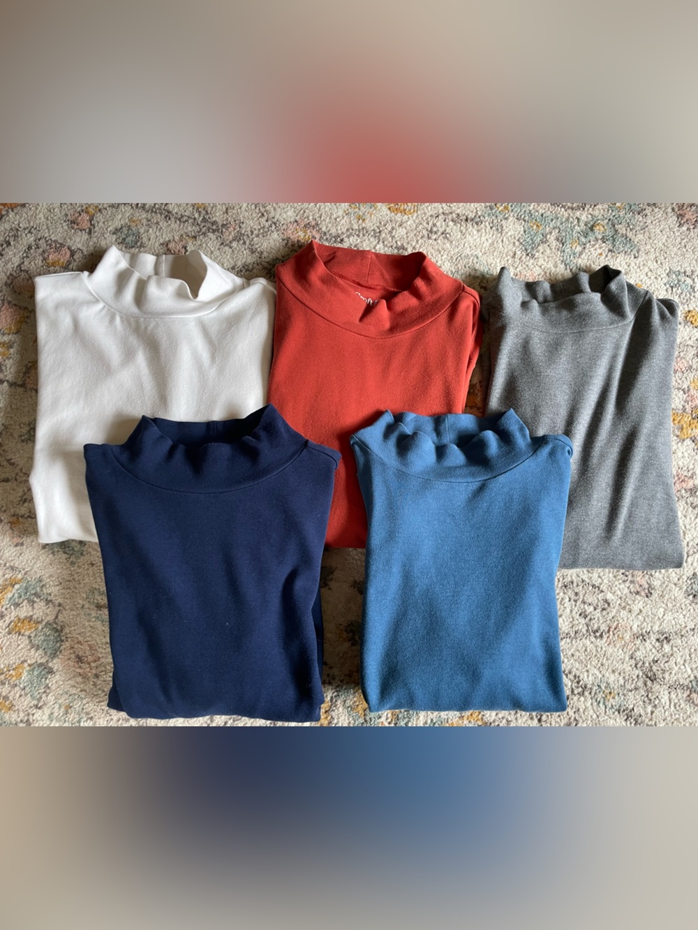 Lot of 5 Croft &borrow turtlenecks  - White, Navy, Blue, Rust & Gray 100% cotton
